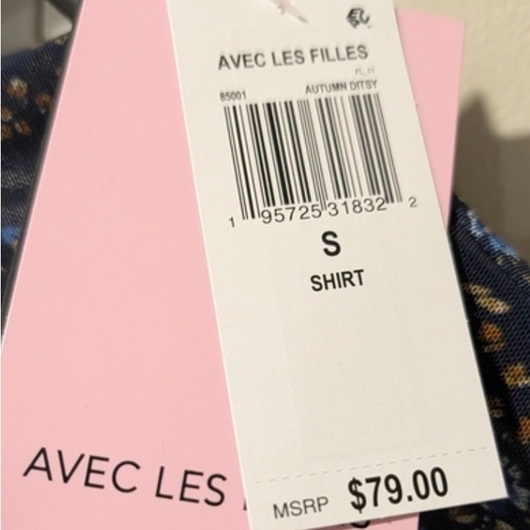 Avec Les Filles Kaleidoscope Blue and Black Long Sleeve Top - Picture 4 of 4